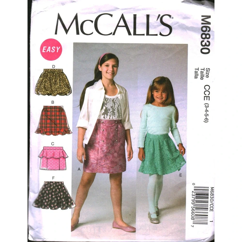 McCalls M6830 Kids Girls Skirt Sewing Pattern Sizes‎ 3-4-5 cut Easy Skirts